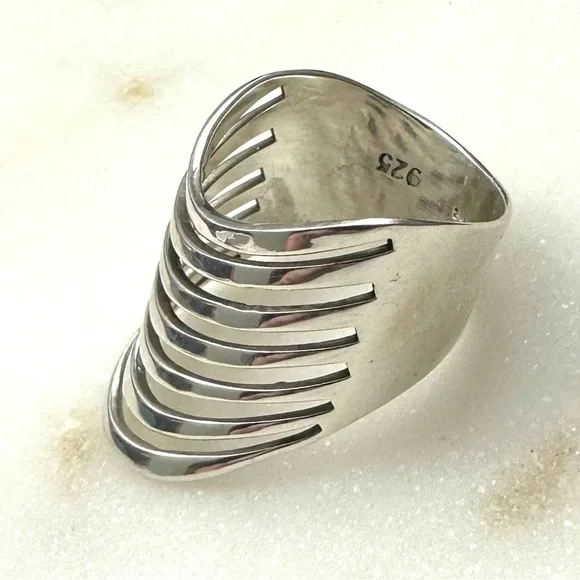Boho Magic Curved Multi Layer Sterling Silver Full Finger Statement Ring - Picture 2 of 16